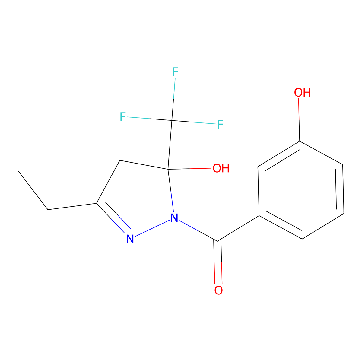 [3-ethyl-5-hydroxy-5-(trifluoromethyl)-4H-pyrazol-1-yl]-(3-hydroxyphenyl)methanone molecular structure, CAS 364340-96-5