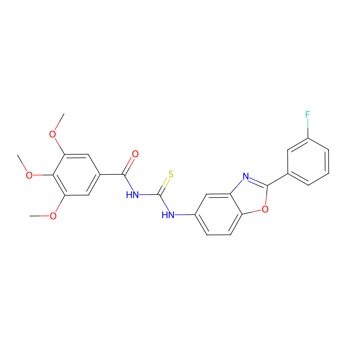 N-[2-(3-fluorophenyl)-1,3-benzoxazol-5-yl]-N'-(3,4,5-trimethoxybenzoyl)thiourea molecular structure, CAS 364341-04-8