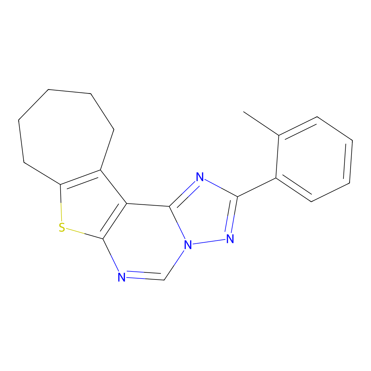 2-(2-methylphenyl)-9,10,11,12-tetrahydro-8H-cyclohepta[4,5]thieno[3,2-e][1,2,4]triazolo[1,5-c]pyrimidine molecular structure, CAS 364341-11-7