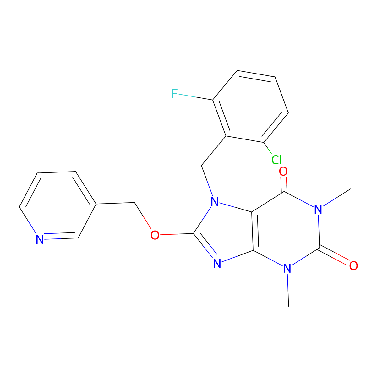 7-[(2-Chloro-6-fluorophenyl)methyl]-1,3-dimethyl-8-(pyridin-3-ylmethoxy)purine-2,6-dione molecular structure, CAS 364341-26-4