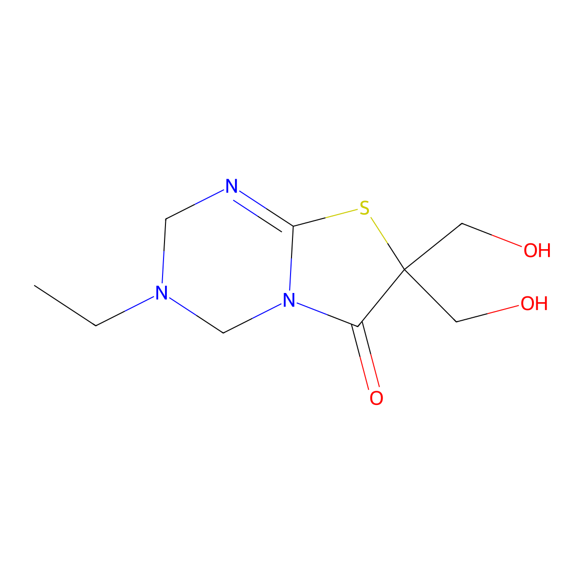 3-ethyl-7,7-bis(hydroxymethyl)-3,4-dihydro-2H-[1,3]thiazolo[3,2-a][1,3,5]triazin-6(7H)-one molecular structure, CAS 364341-62-8