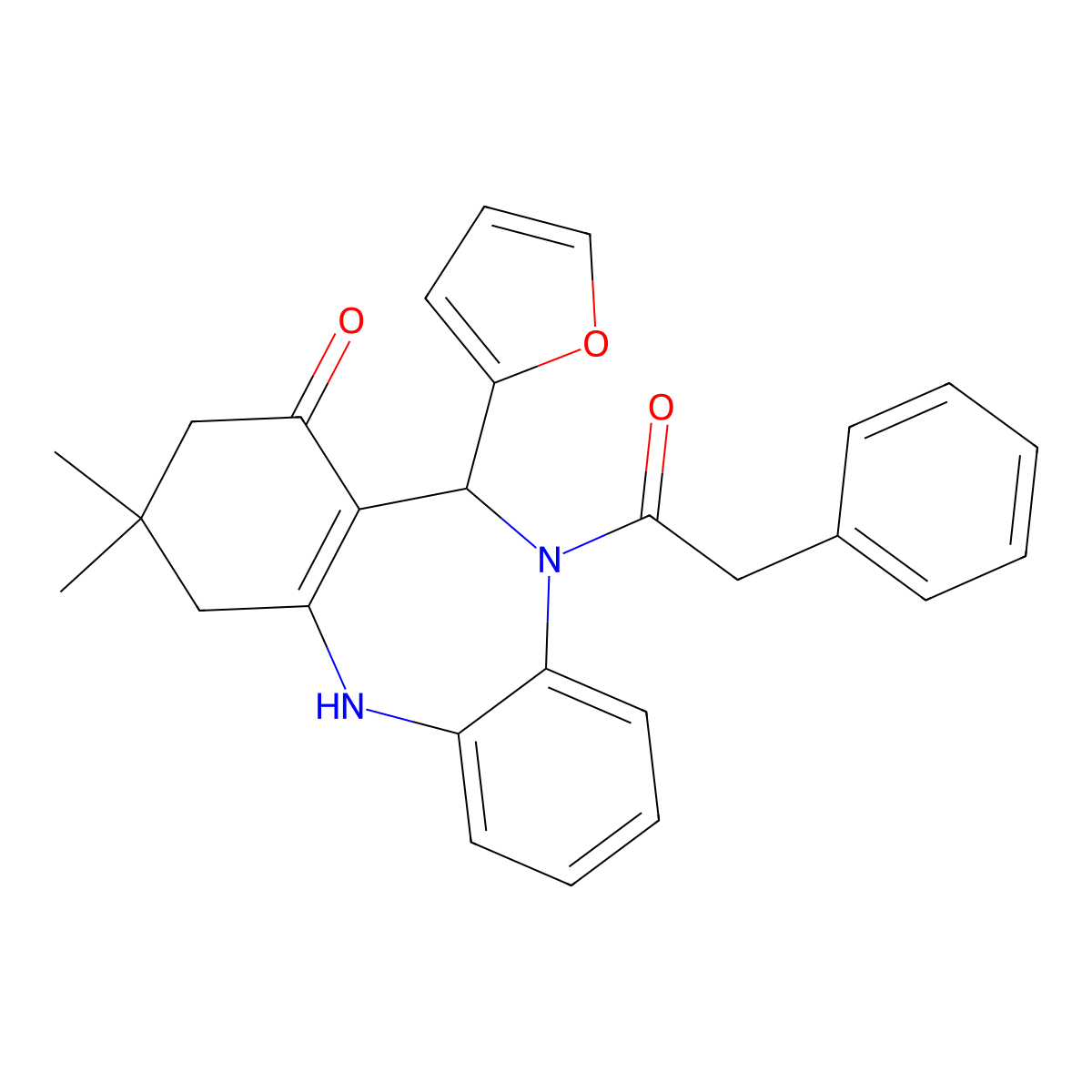6-(Furan-2-yl)-9,9-dimethyl-5-(2-phenylacetyl)-6,8,10,11-tetrahydrobenzo[b][1,4]benzodiazepin-7-one molecular structure, CAS 364341-70-8