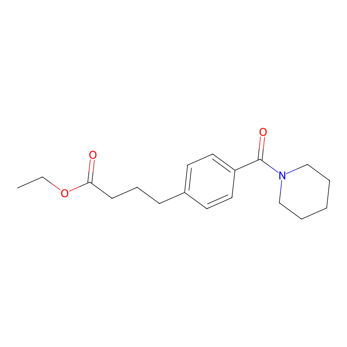 Ethyl 4-[4-(piperidine-1-carbonyl)phenyl]butanoate molecular structure, CAS 364359-14-8
