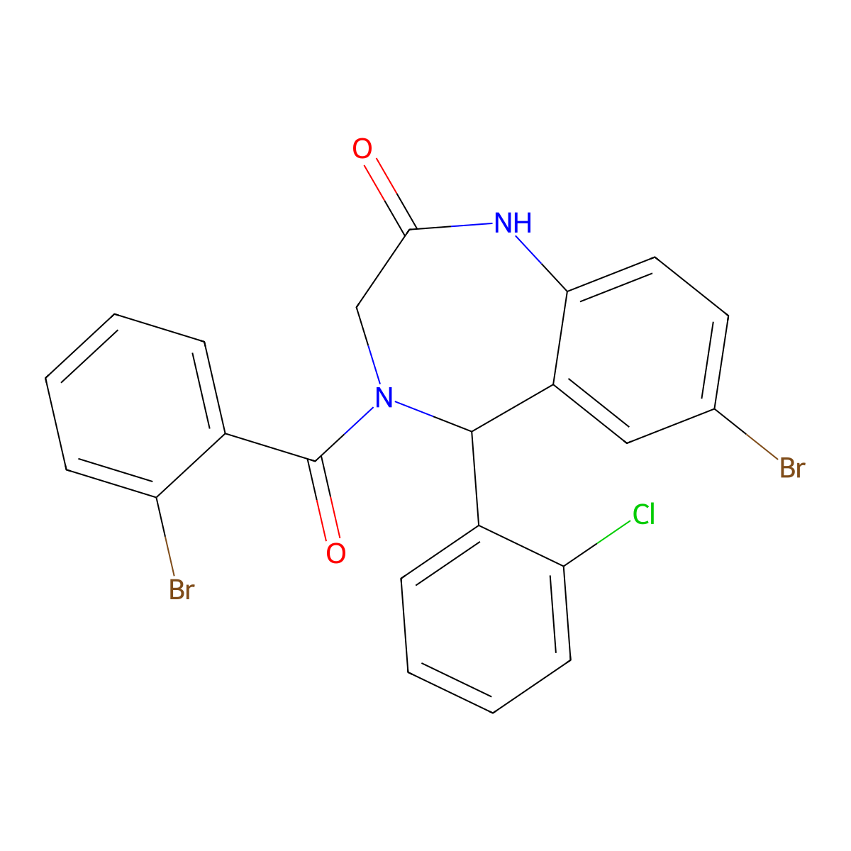 7-bromo-4-(2-bromobenzoyl)-5-(2-chlorophenyl)-3,5-dihydro-1H-1,4-benzodiazepin-2-one molecular structure, CAS 364361-79-5