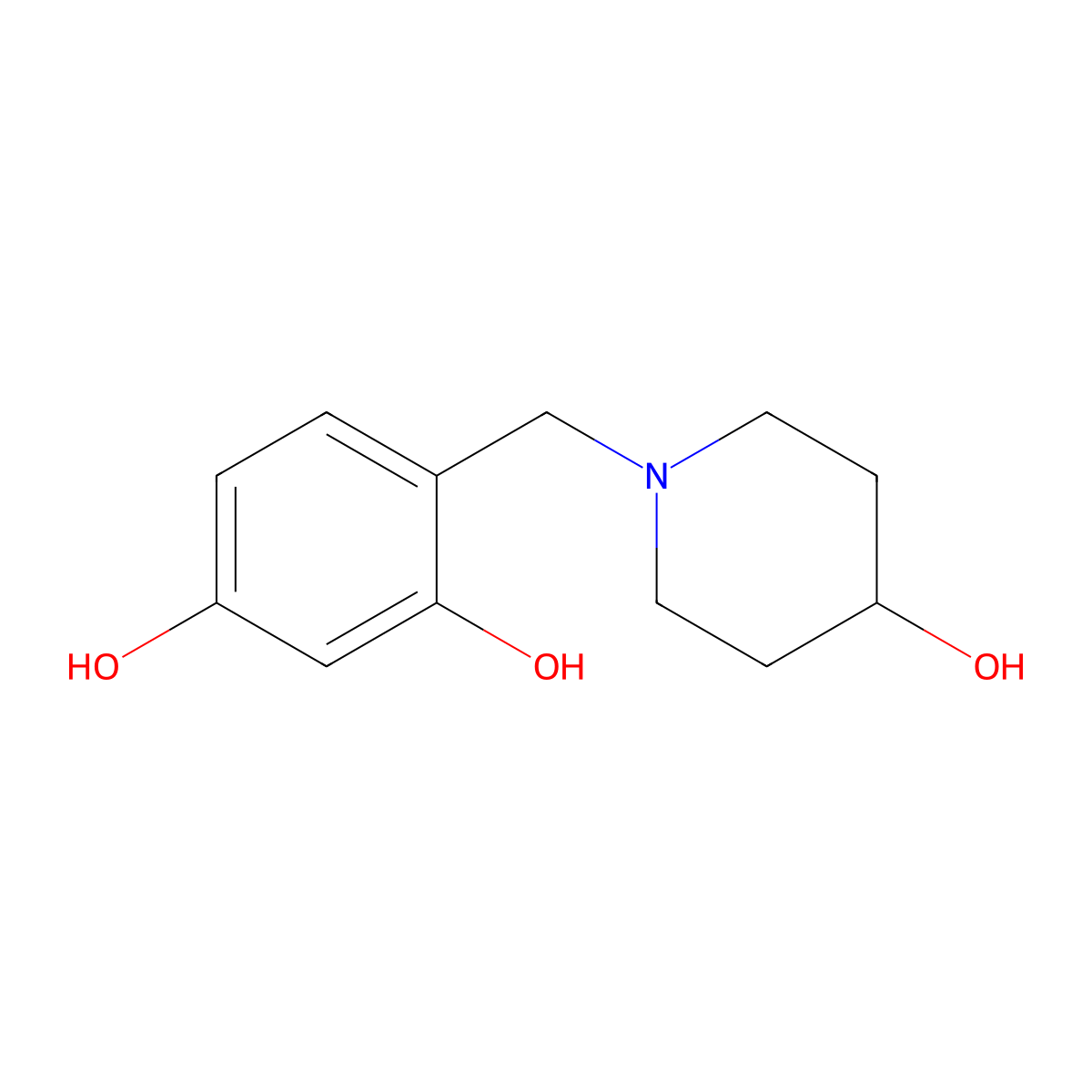 4-[(4-Hydroxypiperidin-1-yl)methyl]benzene-1,3-diol molecular structure, CAS 364365-68-4