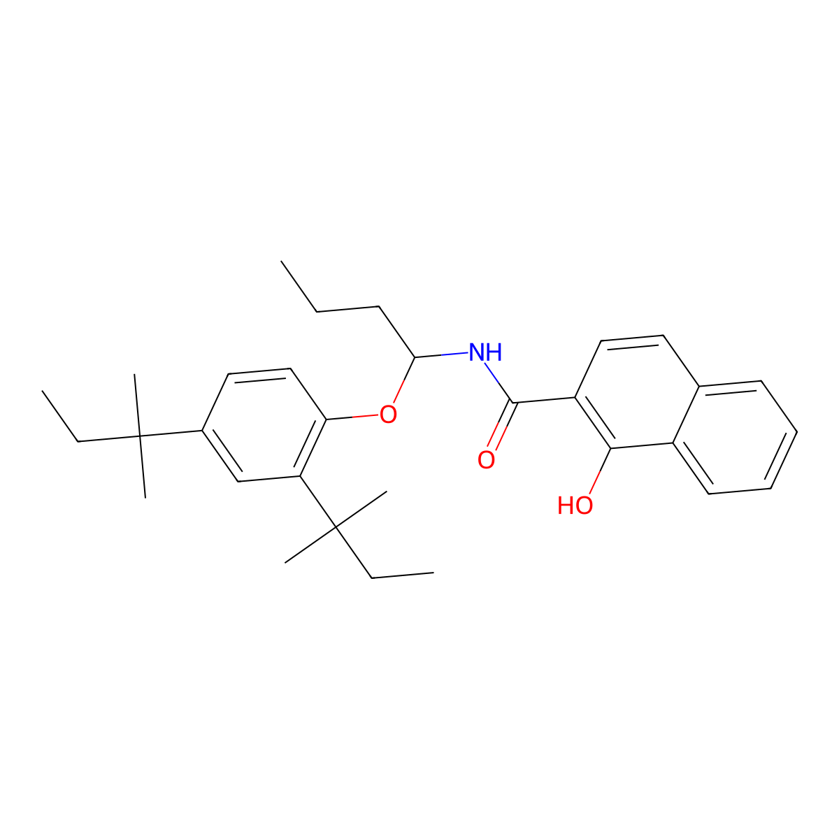 2-Naphthalenecarboxamide, N-[1-[2,4-bis(1,1-dimethylpropyl)phenoxy]butyl]-1-hydroxy- molecular structure, CAS 36437-36-2