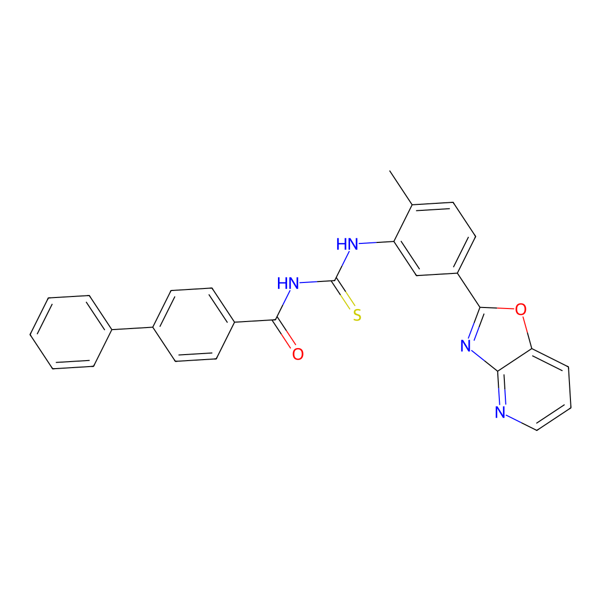 N-[[2-methyl-5-([1,3]oxazolo[4,5-b]pyridin-2-yl)phenyl]carbamothioyl]-4-phenylbenzamide molecular structure, CAS 364380-93-8