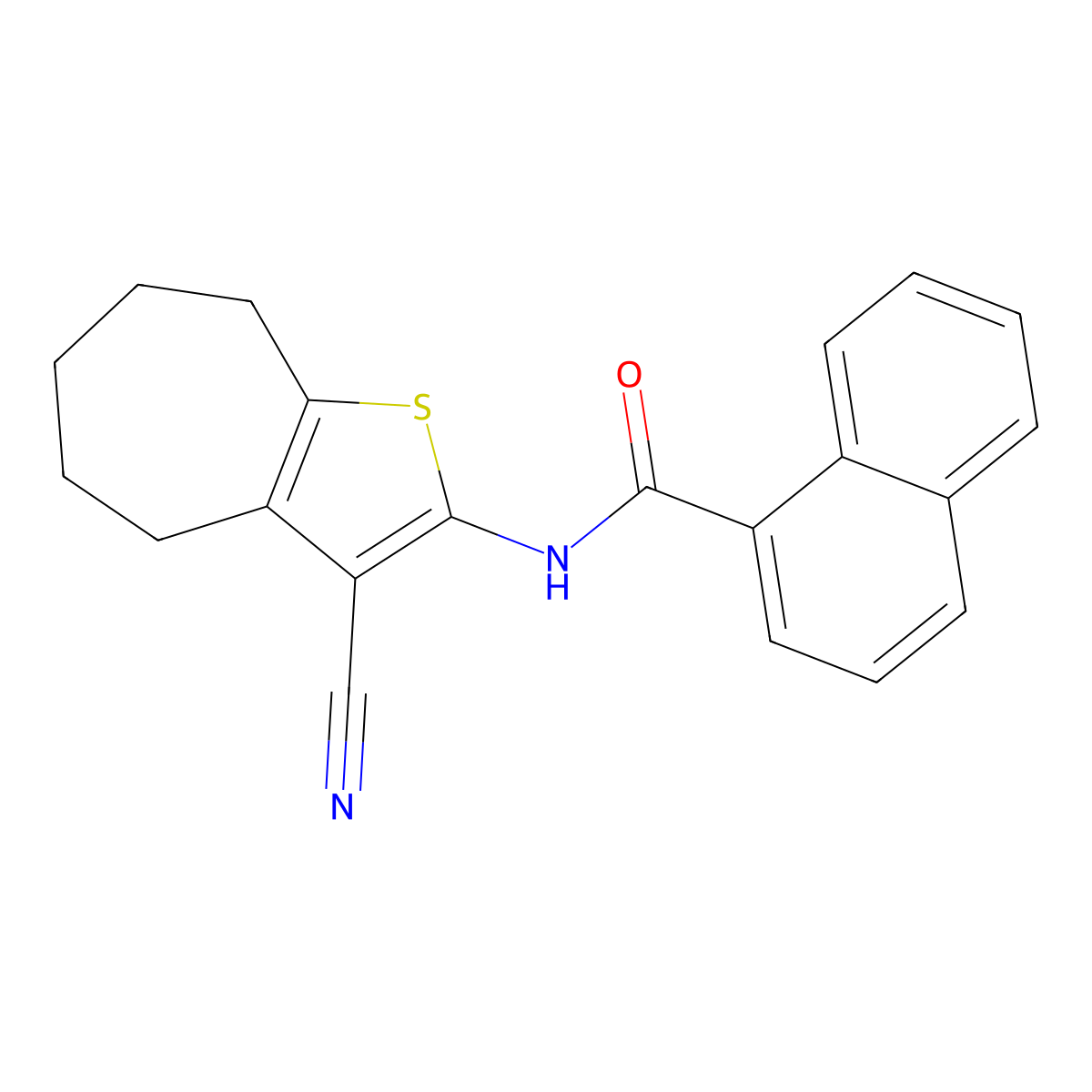 N-(3-cyano-5,6,7,8-tetrahydro-4H-cyclohepta[b]thiophen-2-yl)naphthalene-1-carboxamide molecular structure, CAS 364381-04-4