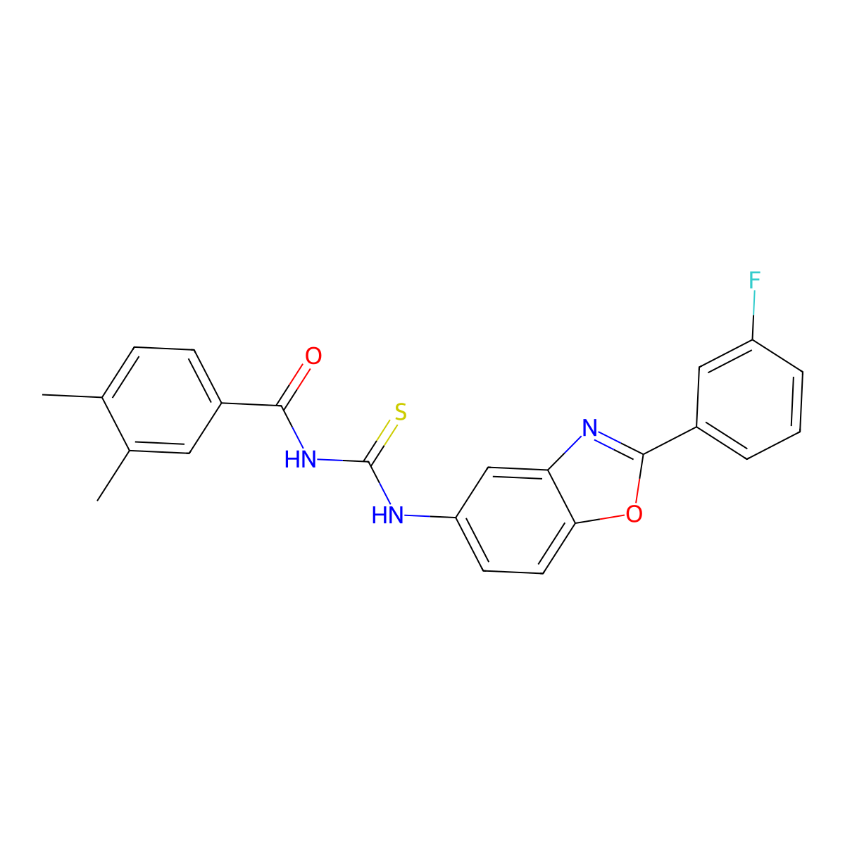 N-[[2-(3-fluorophenyl)-1,3-benzoxazol-5-yl]carbamothioyl]-3,4-dimethylbenzamide molecular structure, CAS 364381-07-7