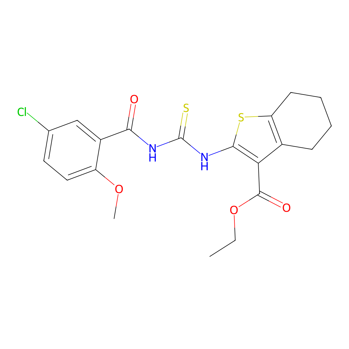 Ethyl 2-({[(5-chloro-2-methoxyphenyl)carbonyl]carbamothioyl}amino)-4,5,6,7-tetrahydro-1-benzothiophene-3-carboxylate molecular structure, CAS 364381-45-3