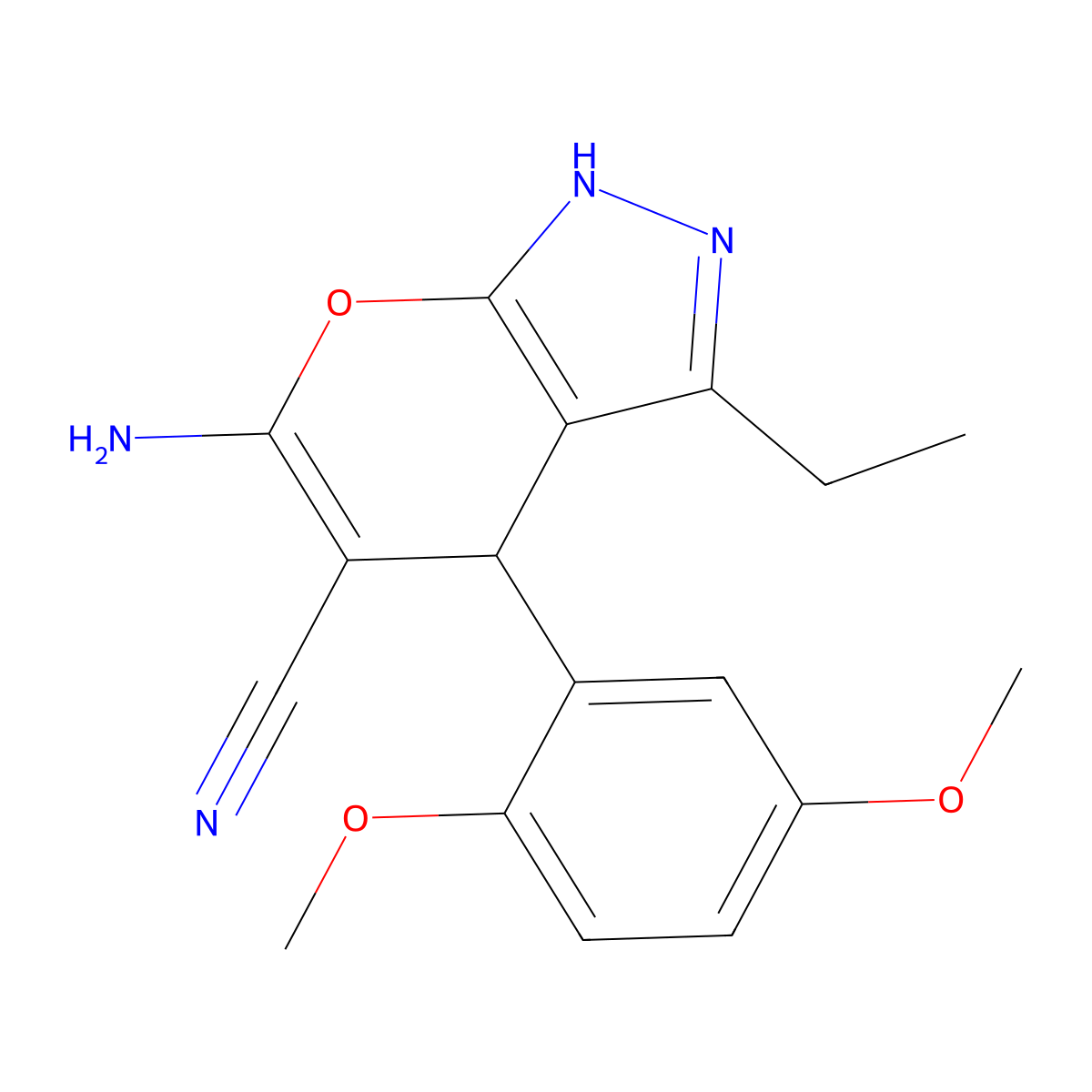 6-Amino-4-(2,5-dimethoxy-PH)3-ET-1,4-dihydropyrano(2,3-C)pyrazole-5-carbonitrile molecular structure, CAS 364381-62-4