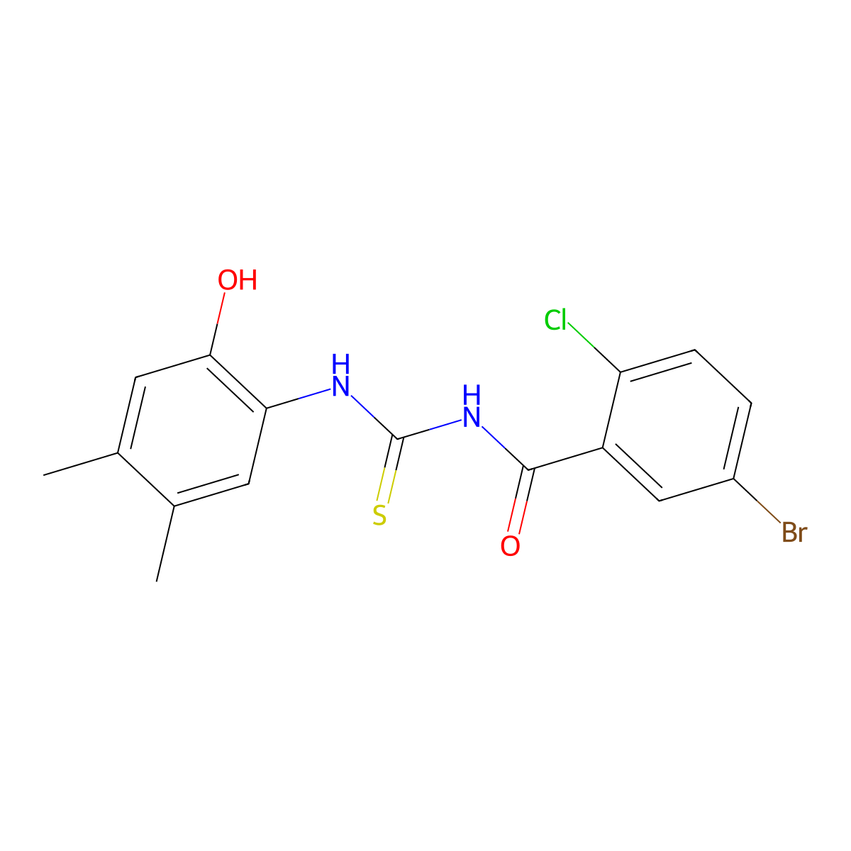 5-bromo-2-chloro-N-[(2-hydroxy-4,5-dimethylphenyl)carbamothioyl]benzamide molecular structure, CAS 364383-06-2