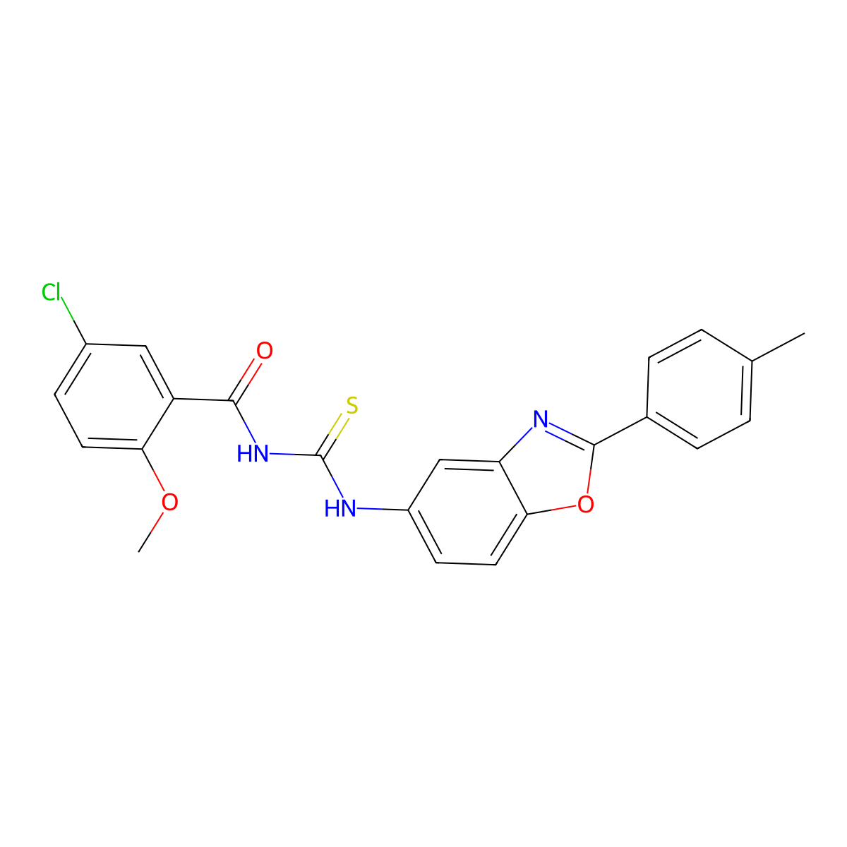 5-chloro-2-methoxy-N-[[2-(4-methylphenyl)-1,3-benzoxazol-5-yl]carbamothioyl]benzamide molecular structure, CAS 364383-35-7