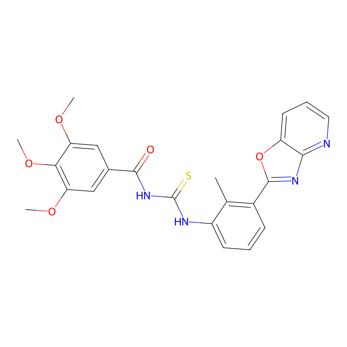 3,4,5-trimethoxy-N-[[2-methyl-3-([1,3]oxazolo[4,5-b]pyridin-2-yl)phenyl]carbamothioyl]benzamide molecular structure, CAS 364383-81-3
