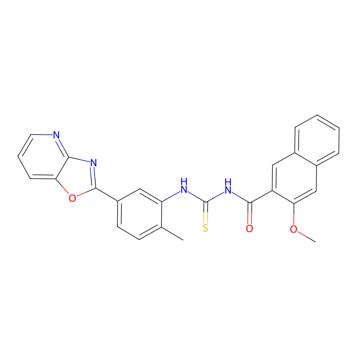 3-methoxy-N-[[2-methyl-5-([1,3]oxazolo[4,5-b]pyridin-2-yl)phenyl]carbamothioyl]naphthalene-2-carboxamide molecular structure, CAS 364384-06-5