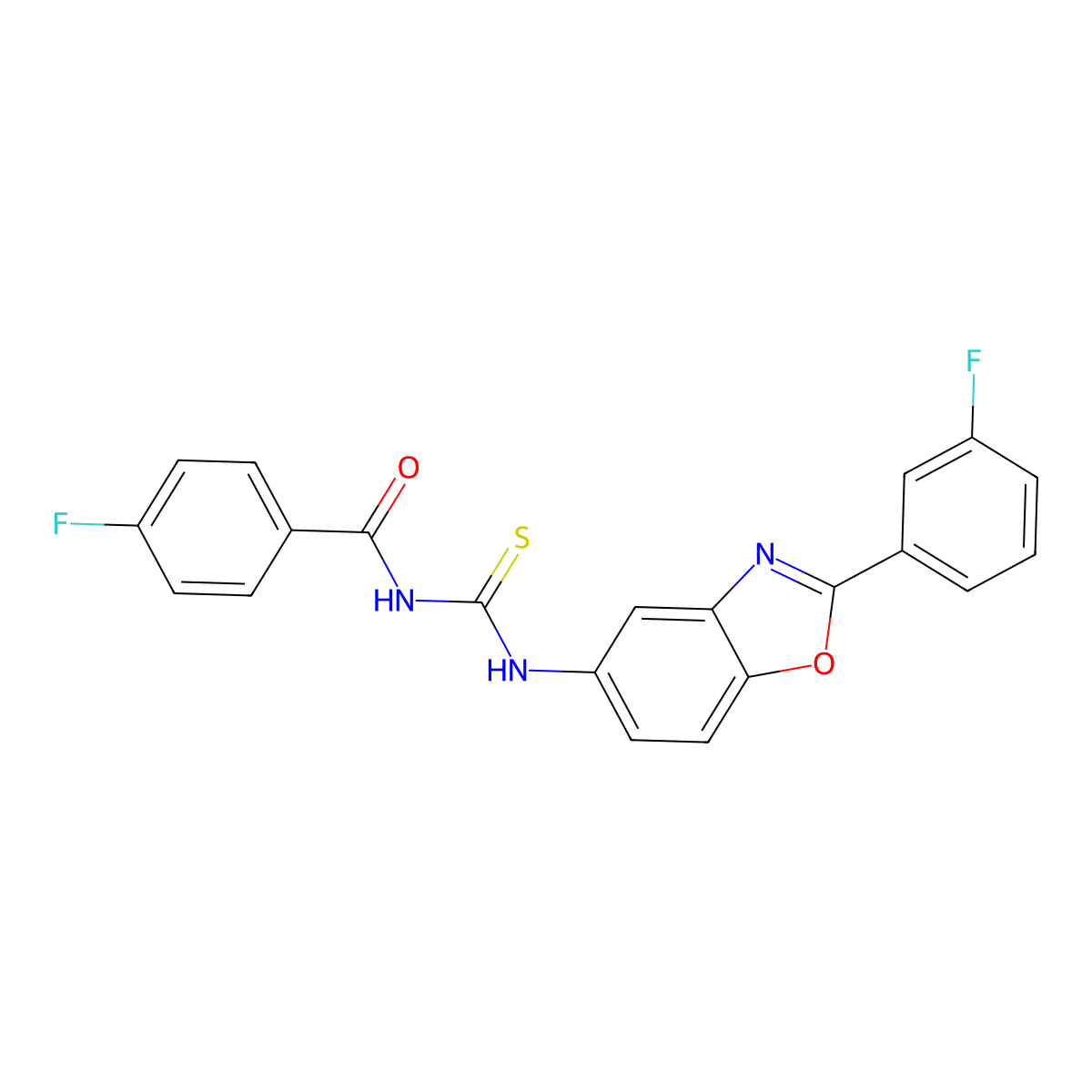 4-fluoro-N-[[2-(3-fluorophenyl)-1,3-benzoxazol-5-yl]carbamothioyl]benzamide molecular structure, CAS 364384-12-3
