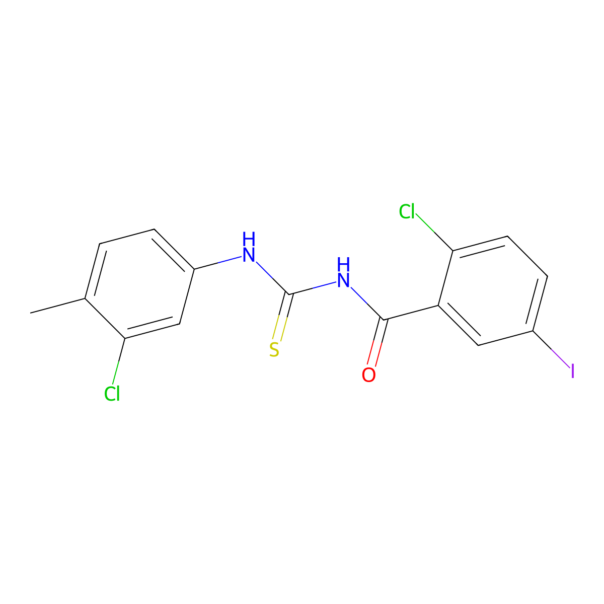 2-chloro-N-[(3-chloro-4-methylphenyl)carbamothioyl]-5-iodobenzamide molecular structure, CAS 364384-19-0