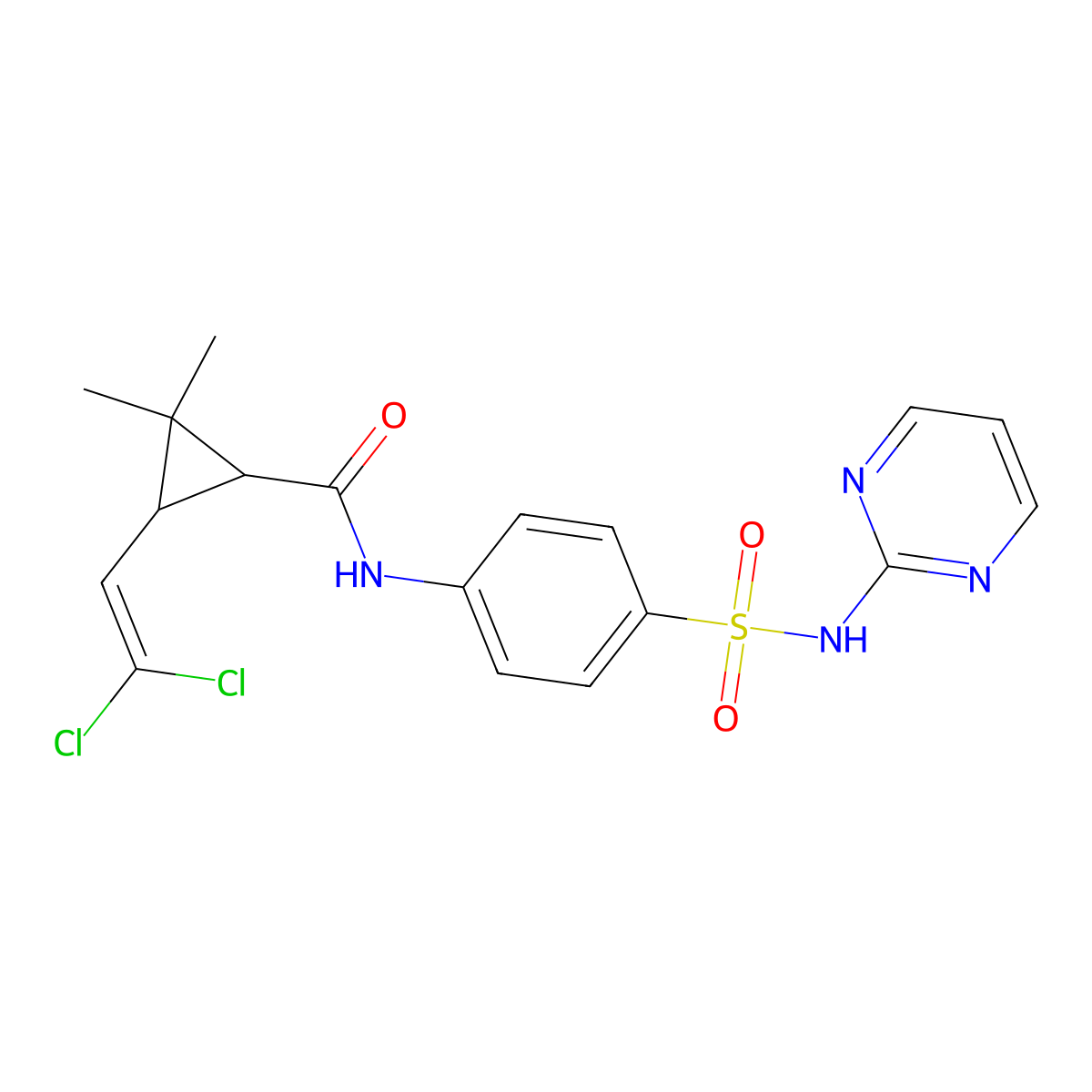 3-(2,2-dichloroethenyl)-2,2-dimethyl-N-{4-[(pyrimidin-2-yl)sulfamoyl]phenyl}cyclopropane-1-carboxamide molecular structure, CAS 364384-20-3