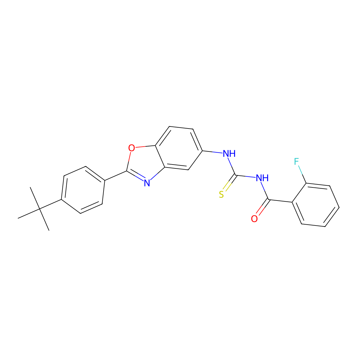 N-[[2-(4-tert-butylphenyl)-1,3-benzoxazol-5-yl]carbamothioyl]-2-fluorobenzamide molecular structure, CAS 364384-68-9