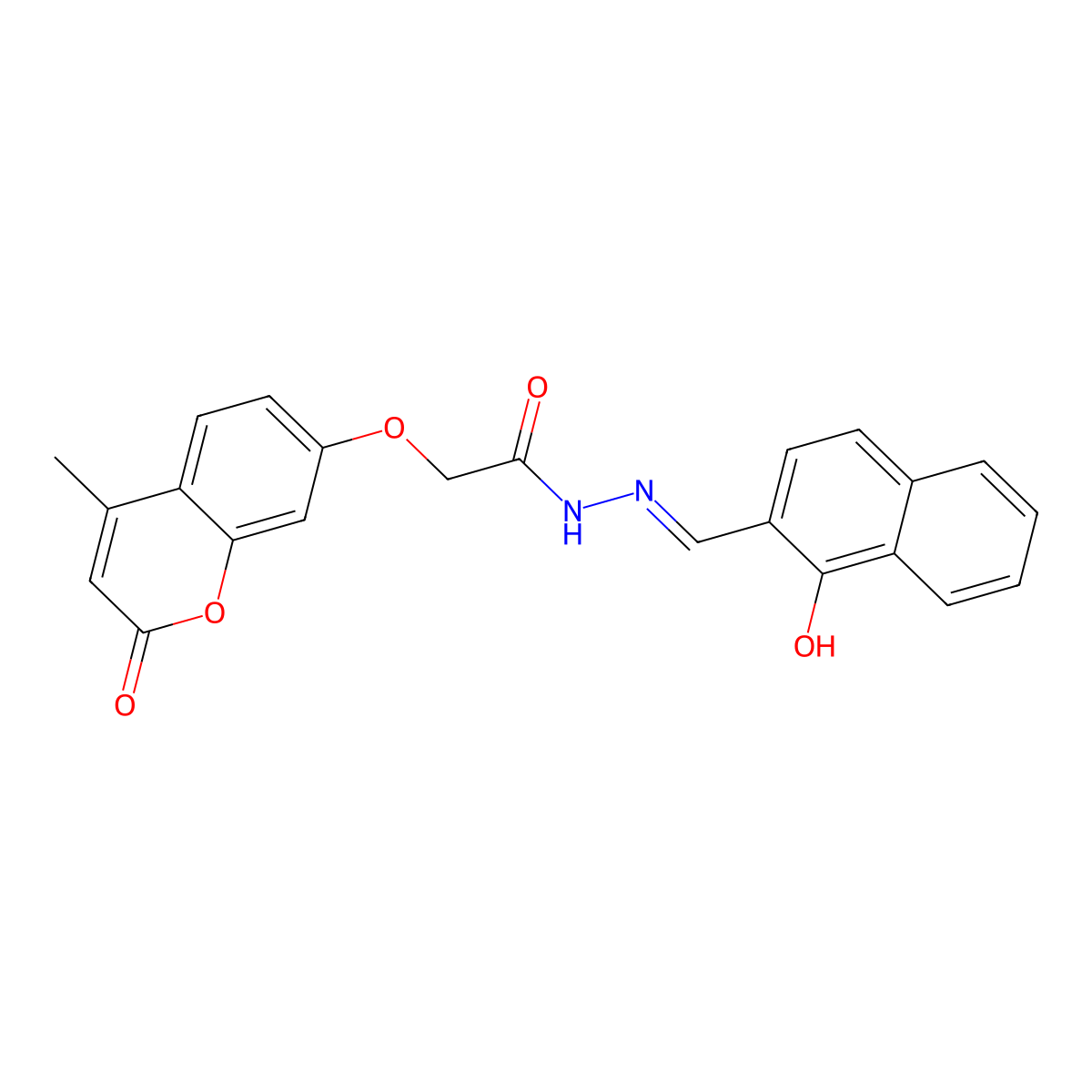 2-[(4-Methyl-2-oxo-2H-1-benzopyran-7-yl)oxy]acetic acid 2-[(1-hydroxy-2-naphthalenyl)methylene]hydrazide molecular structure, CAS 364594-78-5