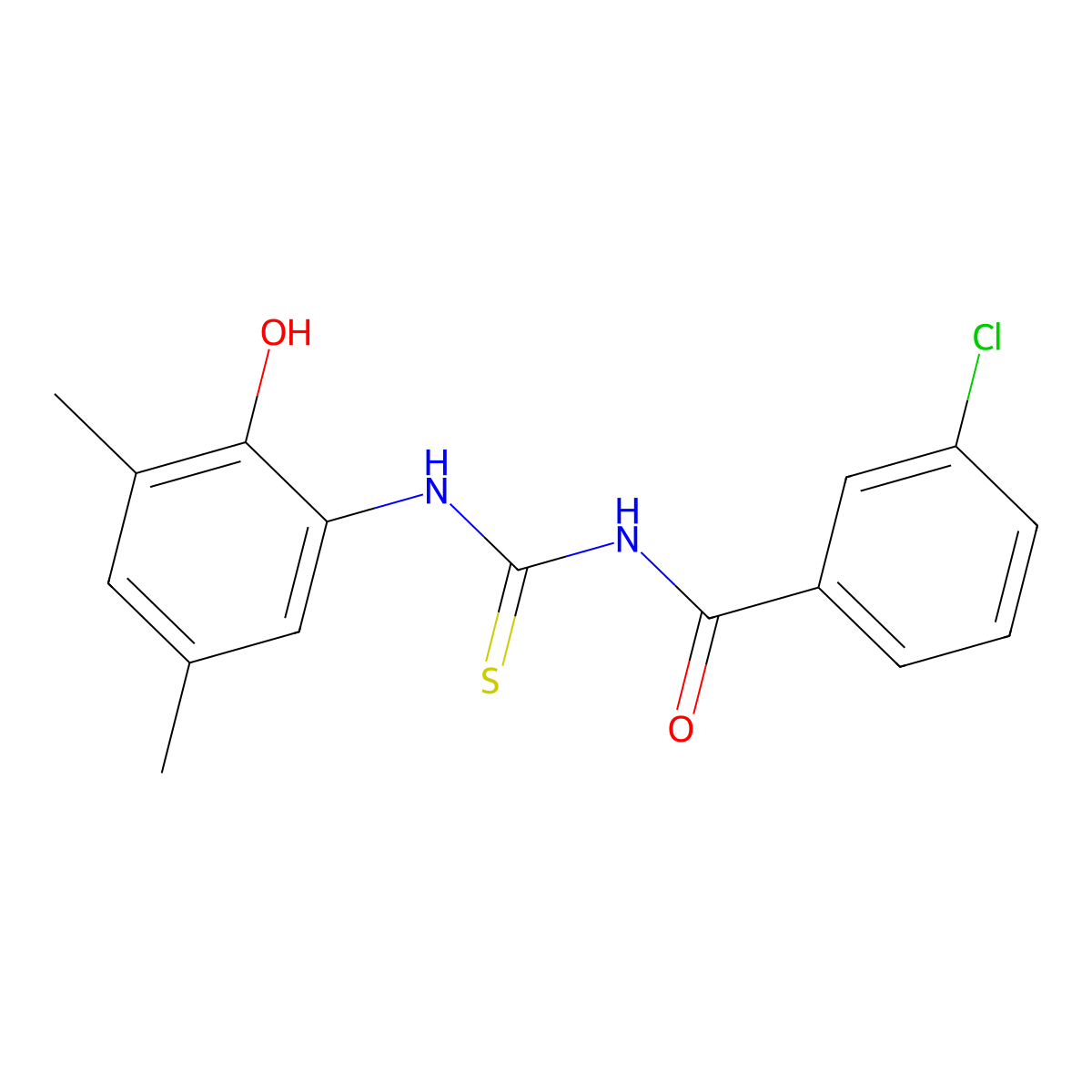 3-chloro-N-[(2-hydroxy-3,5-dimethylphenyl)carbamothioyl]benzamide molecular structure, CAS 364594-81-0