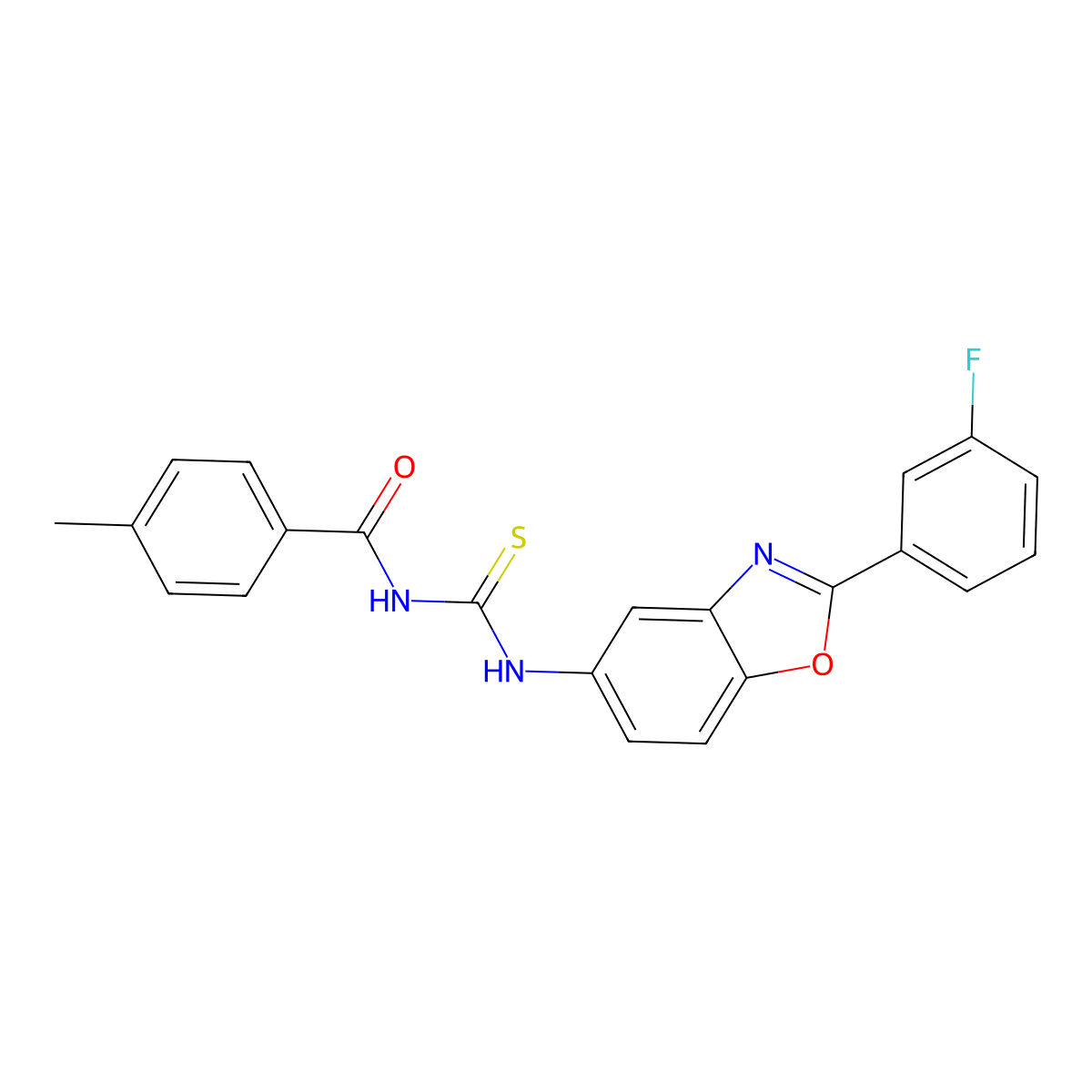 N-[[2-(3-fluorophenyl)-1,3-benzoxazol-5-yl]carbamothioyl]-4-methylbenzamide molecular structure, CAS 364594-85-4