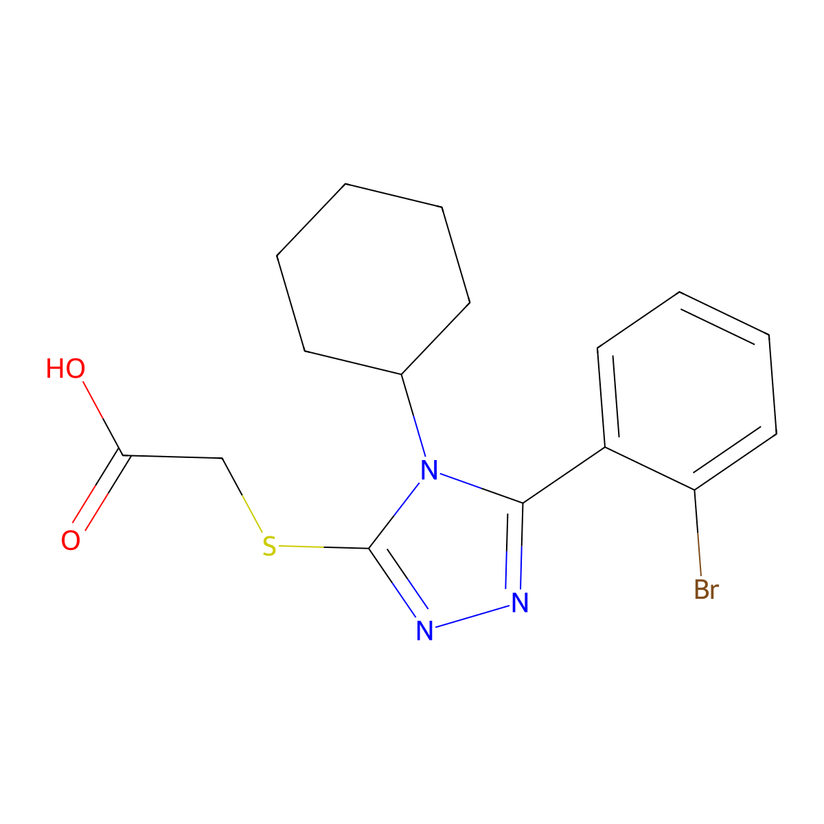 {[5-(2-bromophenyl)-4-cyclohexyl-4H-1,2,4-triazol-3-yl]sulfanyl}acetic acid molecular structure, CAS 364595-08-4