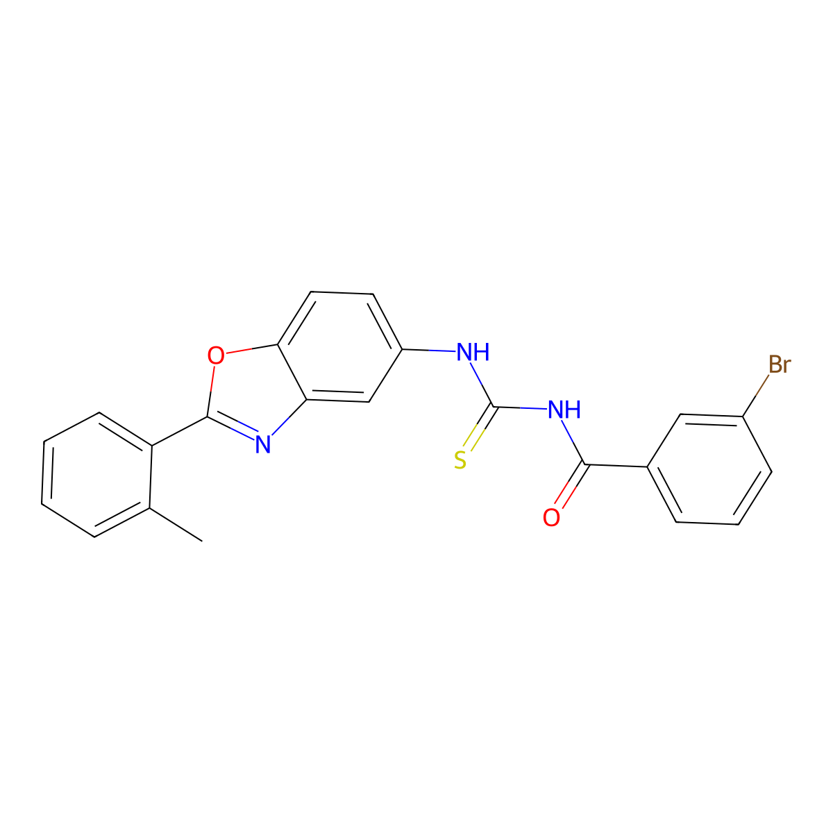 3-bromo-N-[[2-(2-methylphenyl)-1,3-benzoxazol-5-yl]carbamothioyl]benzamide molecular structure, CAS 364595-41-5
