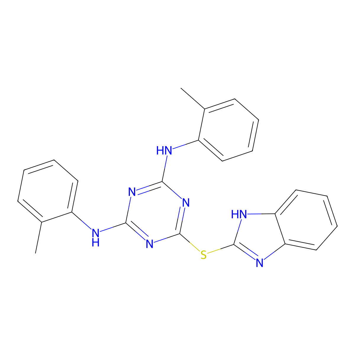 6-(1H-benzimidazol-2-ylsulfanyl)-N,N'-bis(2-methylphenyl)-1,3,5-triazine-2,4-diamine molecular structure, CAS 364595-75-5