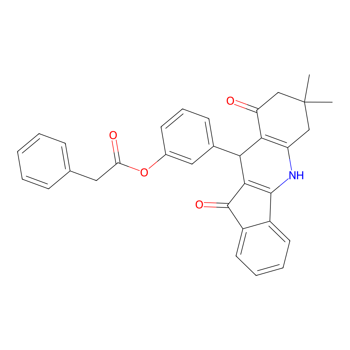 3-(7,7-dimethyl-9,11-dioxo-6,7,8,9,10,11-hexahydro-5H-indeno[1,2-b]quinolin-10-yl)phenyl phenylacetate molecular structure, CAS 364596-35-0