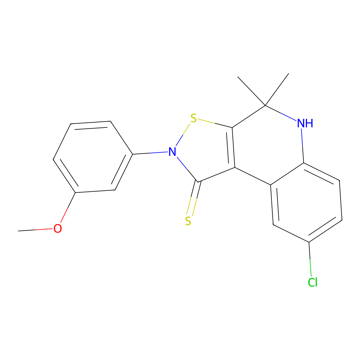 8-chloro-2-(3-methoxyphenyl)-4,4-dimethyl-4,5-dihydroisothiazolo(5,4-c)quinoline-1(2H)-thione molecular structure, CAS 364596-51-0