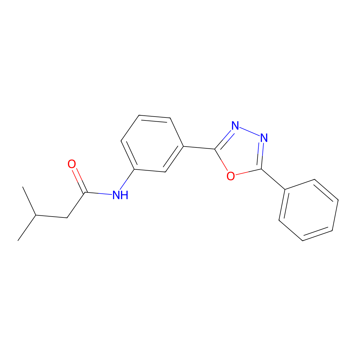 3-methyl-N-[3-(5-phenyl-1,3,4-oxadiazol-2-yl)phenyl]butanamide molecular structure, CAS 364597-68-2