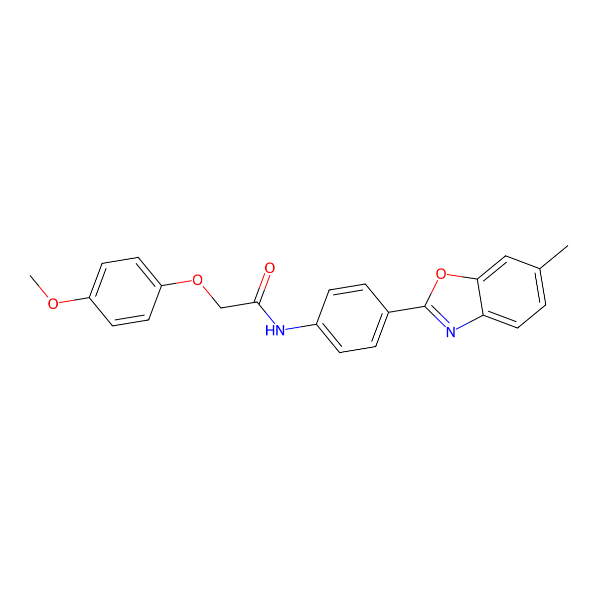 2-(4-methoxyphenoxy)-N-[4-(6-methyl-1,3-benzoxazol-2-yl)phenyl]acetamide molecular structure, CAS 364598-25-4