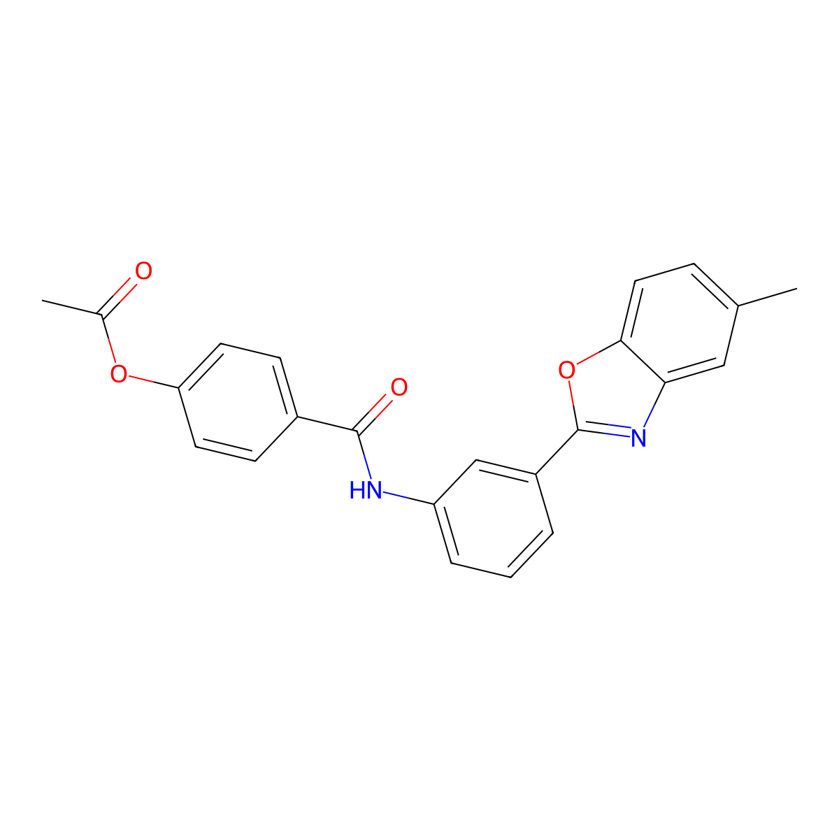 4-{[3-(5-Methyl-1,3-benzoxazol-2-yl)phenyl]carbamoyl}phenyl acetate molecular structure, CAS 364599-85-9