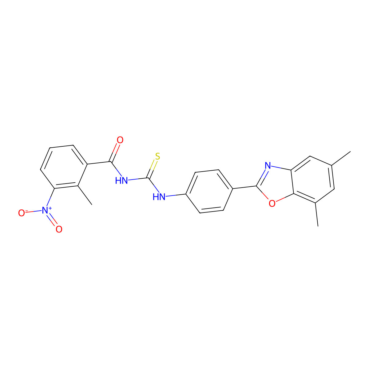 N-[[4-(5,7-dimethyl-1,3-benzoxazol-2-yl)phenyl]carbamothioyl]-2-methyl-3-nitrobenzamide molecular structure, CAS 364600-20-4