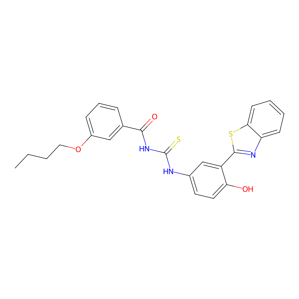 N-((3-(benzo[d]thiazol-2-yl)-4-hydroxyphenyl)carbamothioyl)-3-butoxybenzamide molecular structure, CAS 364600-28-2