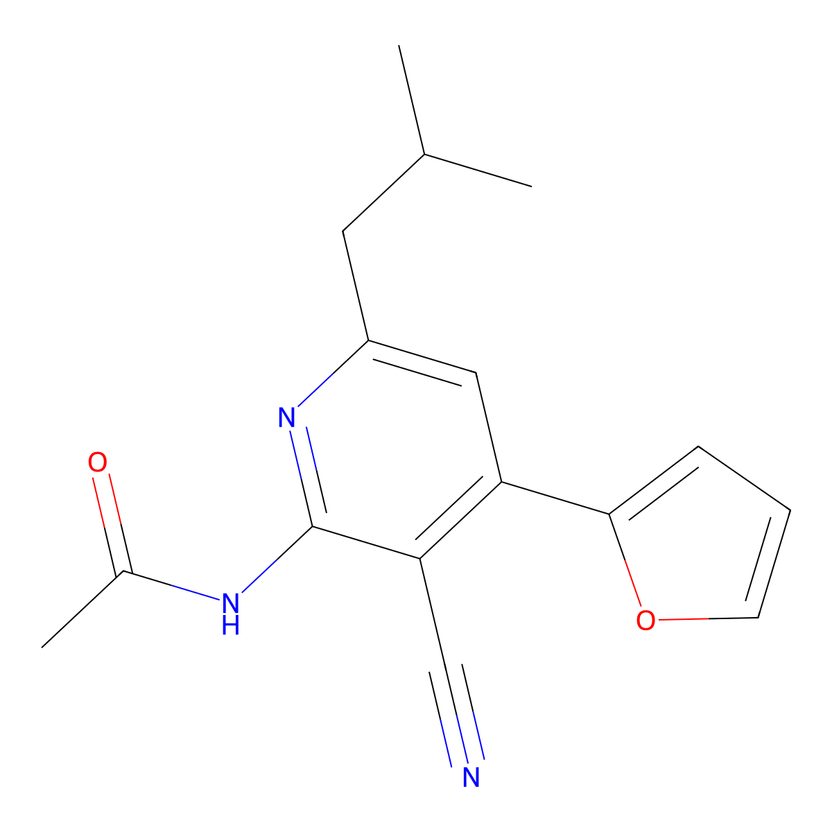 N-[3-cyano-4-(furan-2-yl)-6-(2-methylpropyl)pyridin-2-yl]acetamide molecular structure, CAS 364600-37-3