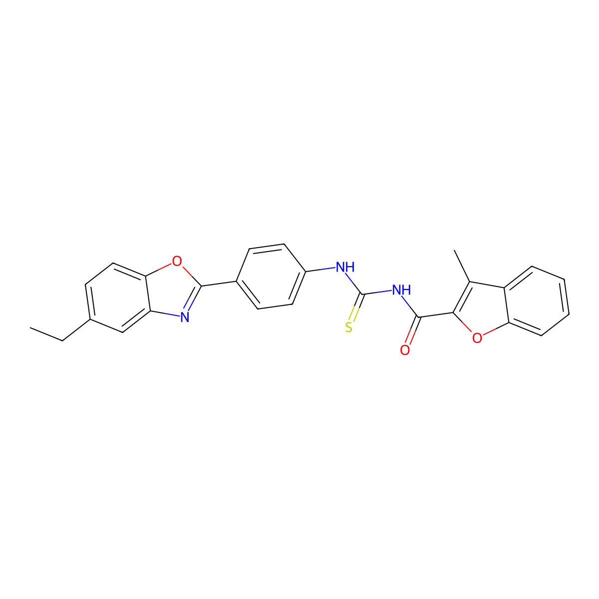 N-[[4-(5-ethyl-1,3-benzoxazol-2-yl)phenyl]carbamothioyl]-3-methyl-1-benzofuran-2-carboxamide molecular structure, CAS 364601-12-7