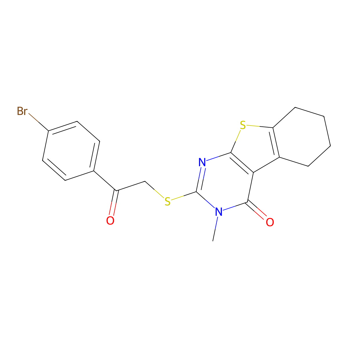2-{[2-(4-bromophenyl)-2-oxoethyl]sulfanyl}-3-methyl-5,6,7,8-tetrahydro[1]benzothieno[2,3-d]pyrimidin-4(3H)-one molecular structure, CAS 364601-17-2