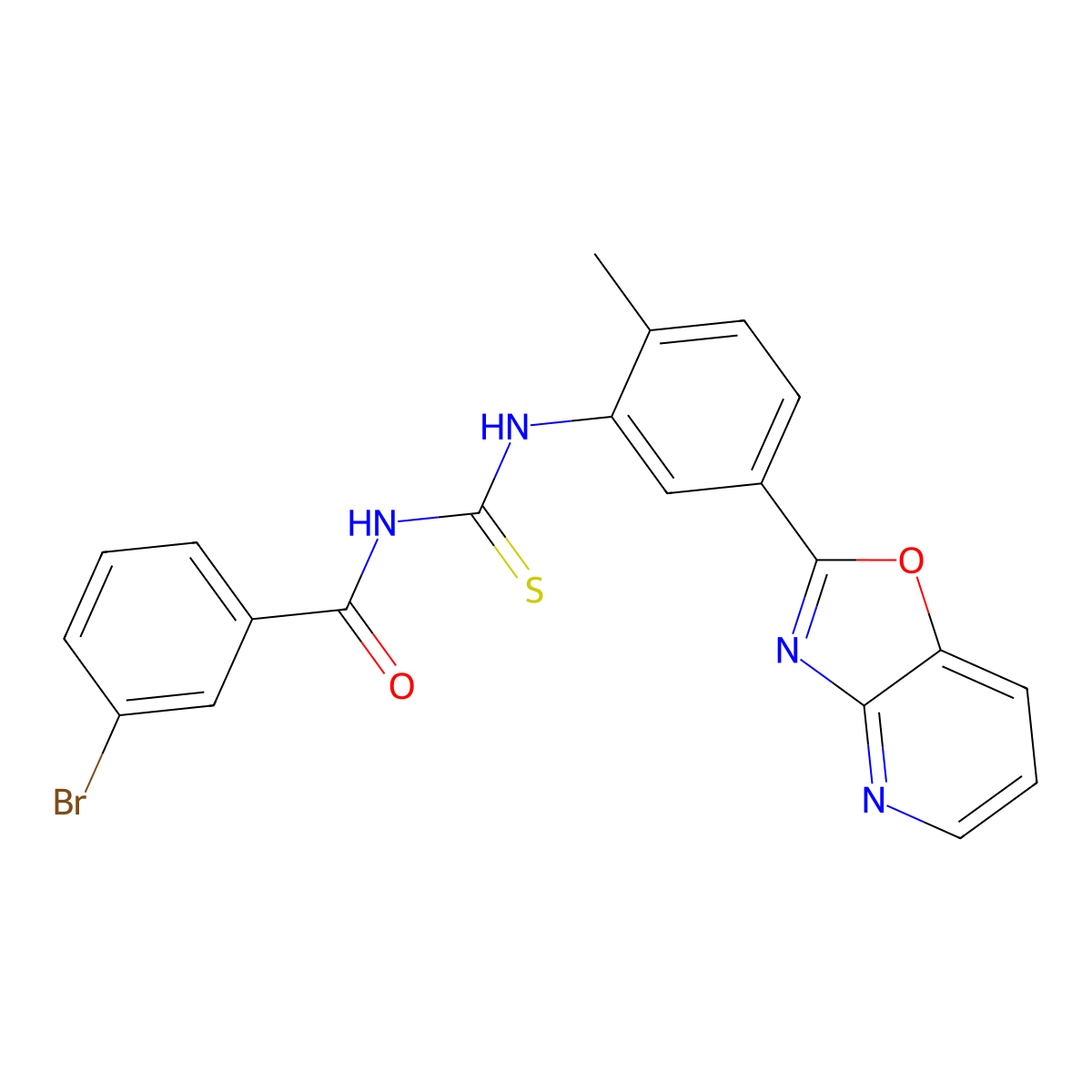 3-bromo-N-[[2-methyl-5-([1,3]oxazolo[4,5-b]pyridin-2-yl)phenyl]carbamothioyl]benzamide molecular structure, CAS 364601-20-7