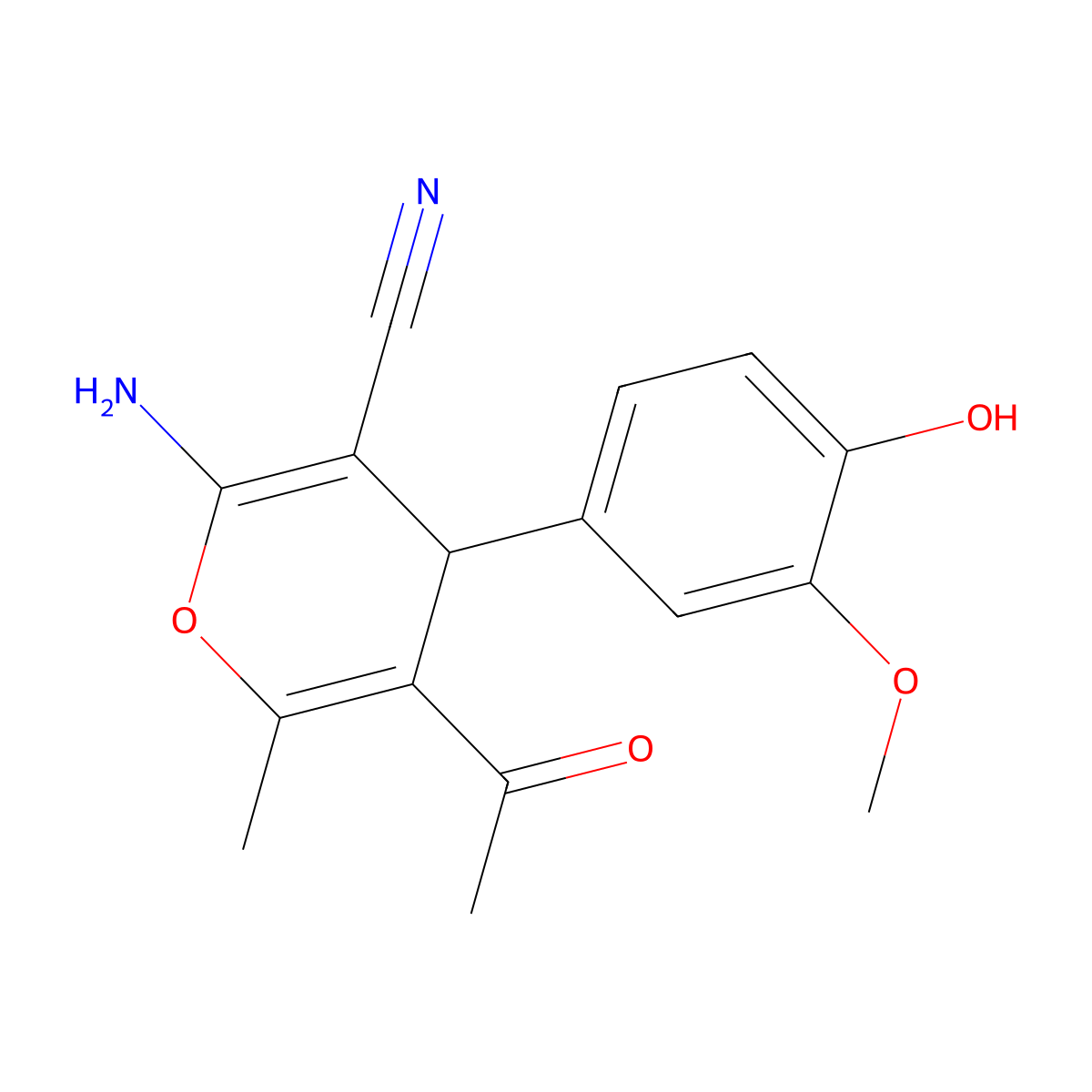 5-acetyl-2-amino-4-(4-hydroxy-3-methoxyphenyl)-6-methyl-4H-pyran-3-carbonitrile molecular structure, CAS 364601-26-3