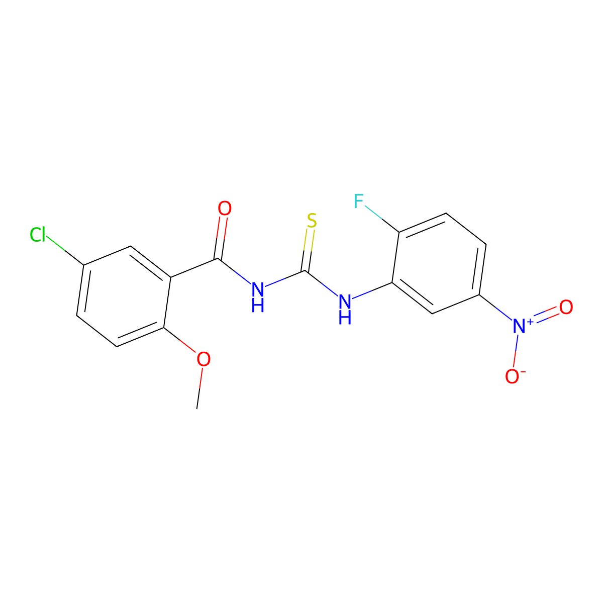 5-chloro-N-[(2-fluoro-5-nitrophenyl)carbamothioyl]-2-methoxybenzamide molecular structure, CAS 364601-29-6