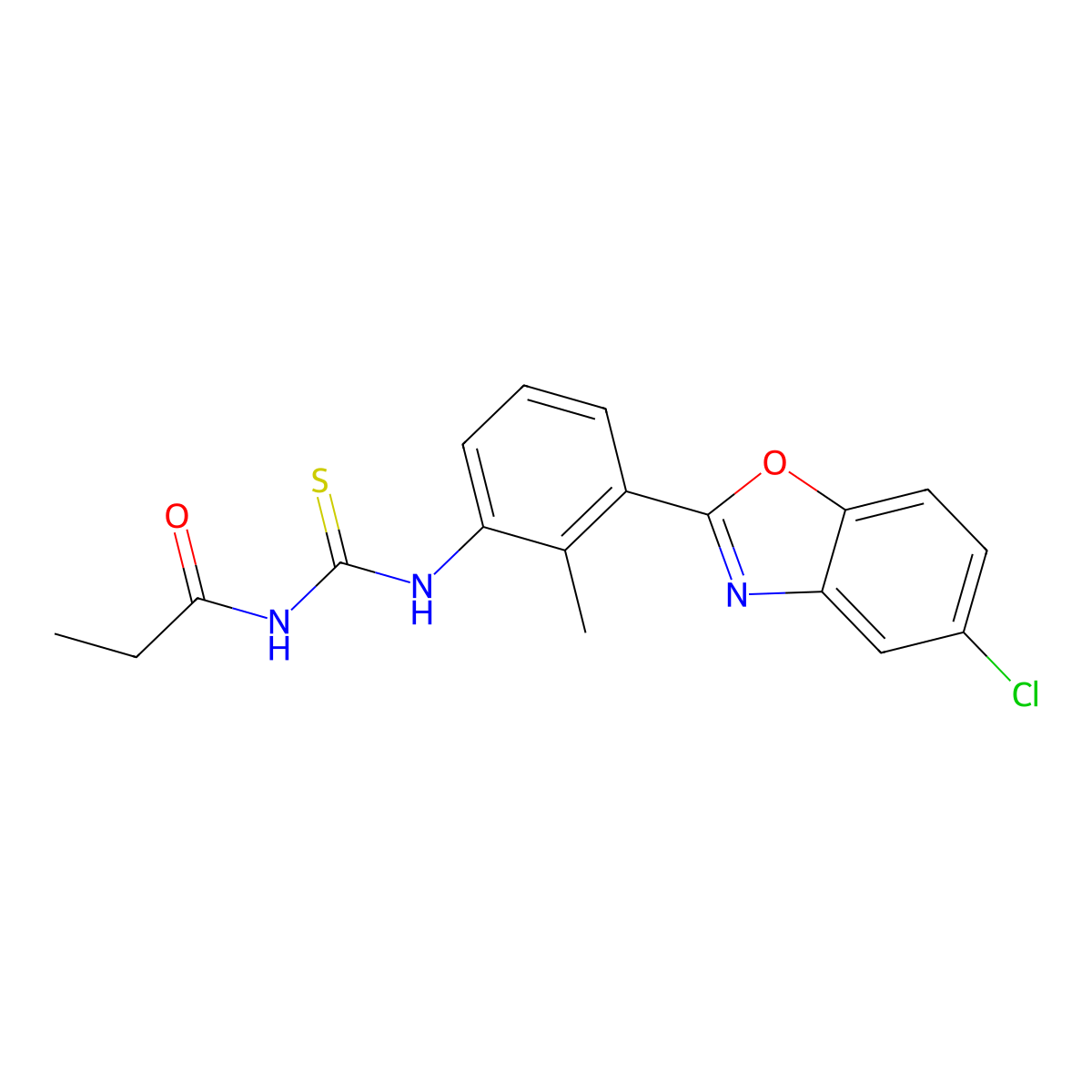N-[[3-(5-chloro-1,3-benzoxazol-2-yl)-2-methylphenyl]carbamothioyl]propanamide molecular structure, CAS 364601-49-0