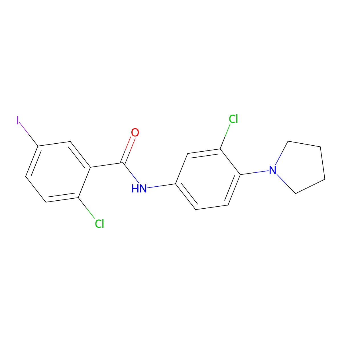 2-chloro-N-(3-chloro-4-pyrrolidin-1-ylphenyl)-5-iodobenzamide molecular structure, CAS 364601-57-0