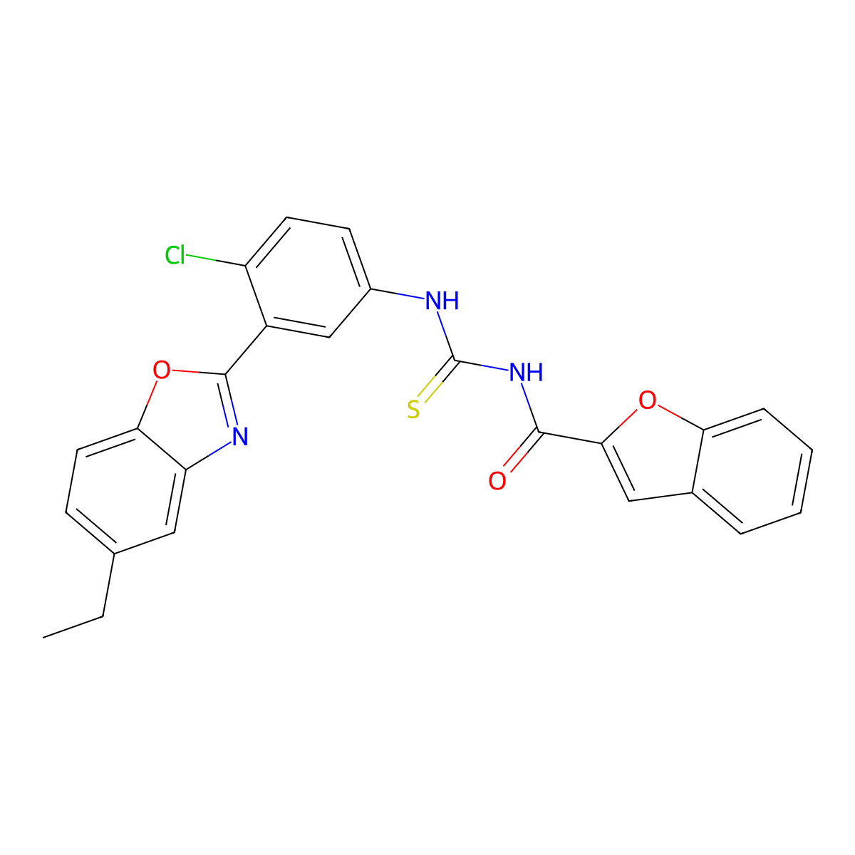 N-[[4-chloro-3-(5-ethyl-1,3-benzoxazol-2-yl)phenyl]carbamothioyl]-1-benzofuran-2-carboxamide molecular structure, CAS 364601-69-4