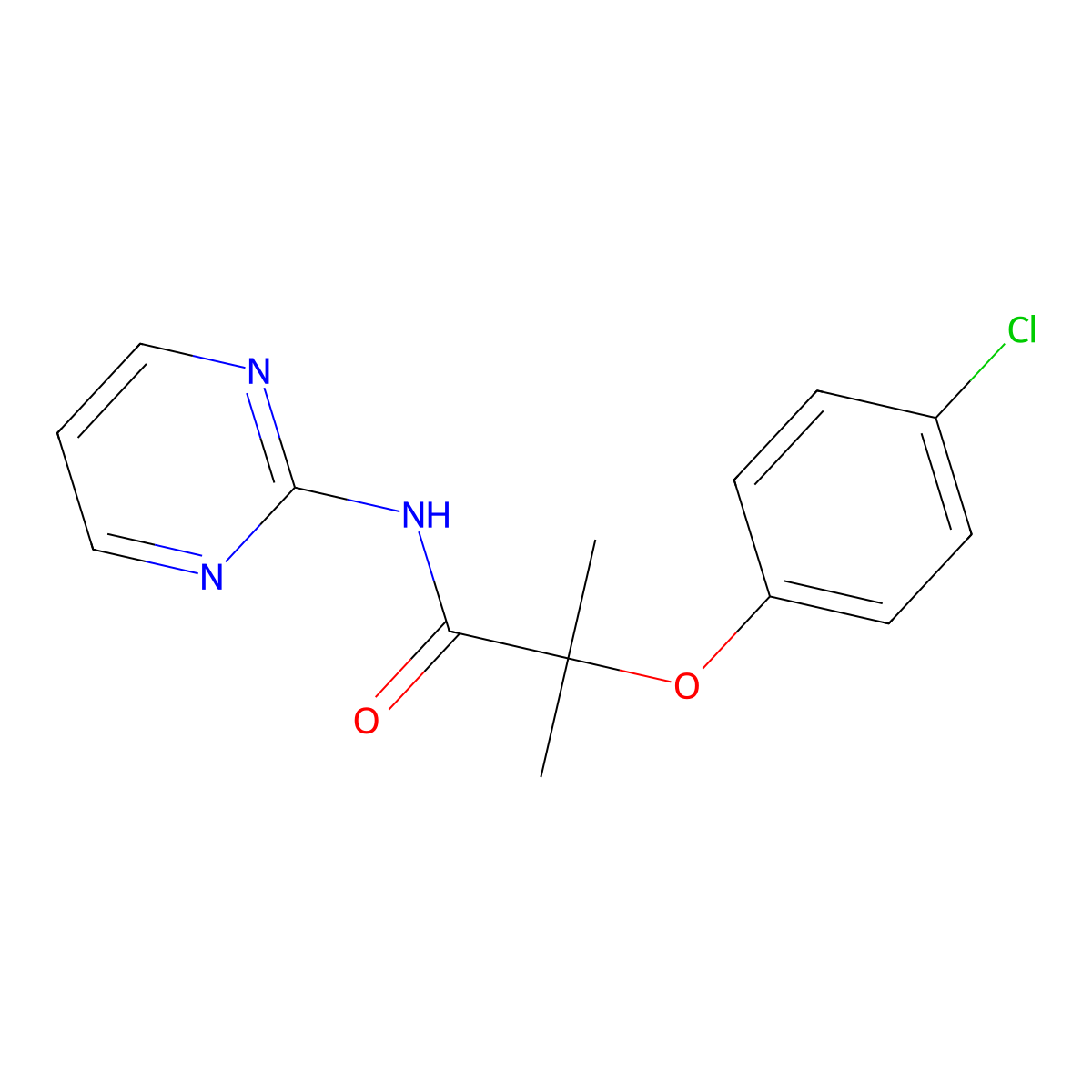 2-(4-chlorophenoxy)-2-methyl-N-(pyrimidin-2-yl)propanamide molecular structure, CAS 364608-62-8