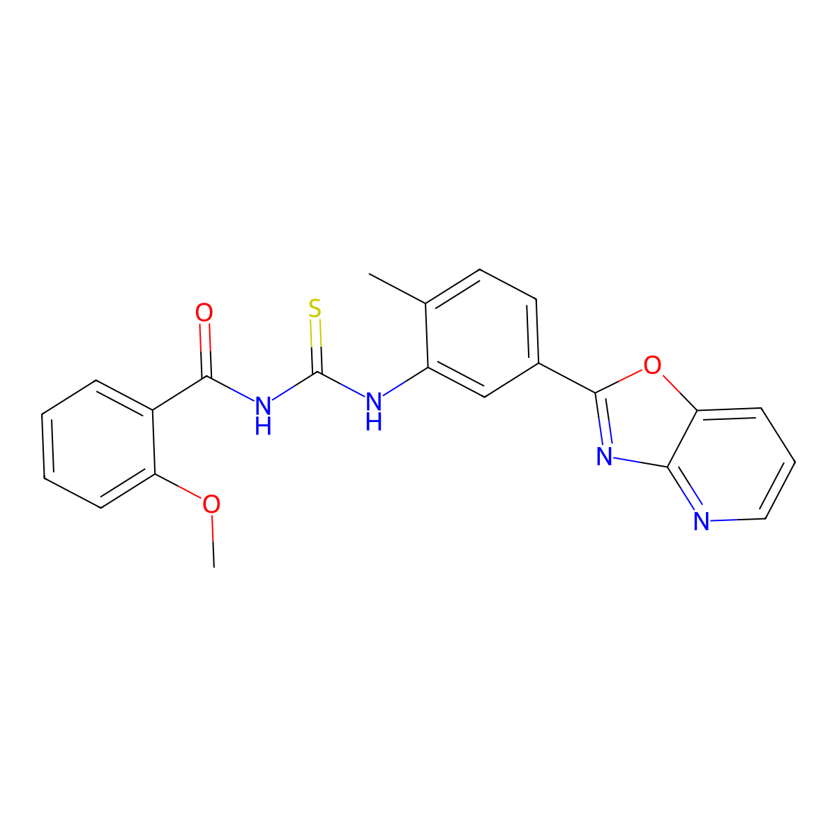 2-methoxy-N-[[2-methyl-5-([1,3]oxazolo[4,5-b]pyridin-2-yl)phenyl]carbamothioyl]benzamide molecular structure, CAS 364609-75-6