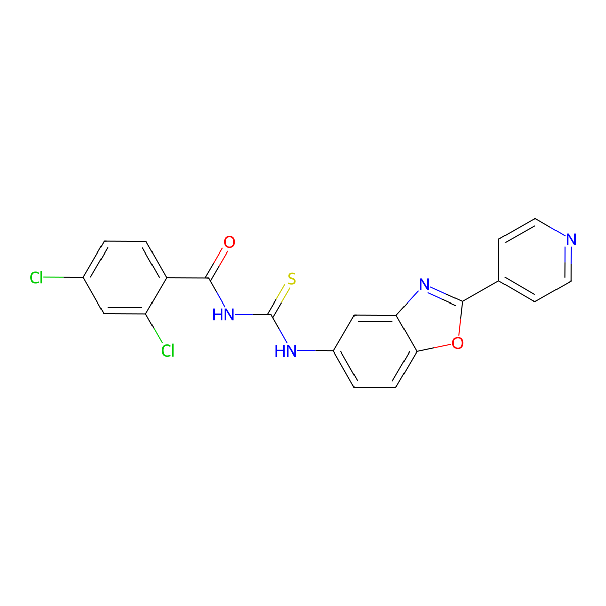 2,4-dichloro-N-[(2-pyridin-4-yl-1,3-benzoxazol-5-yl)carbamothioyl]benzamide molecular structure, CAS 364609-96-1