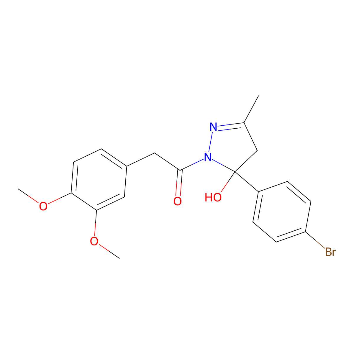 1-[5-(4-bromophenyl)-5-hydroxy-3-methyl-4H-pyrazol-1-yl]-2-(3,4-dimethoxyphenyl)ethanone molecular structure, CAS 364610-15-1