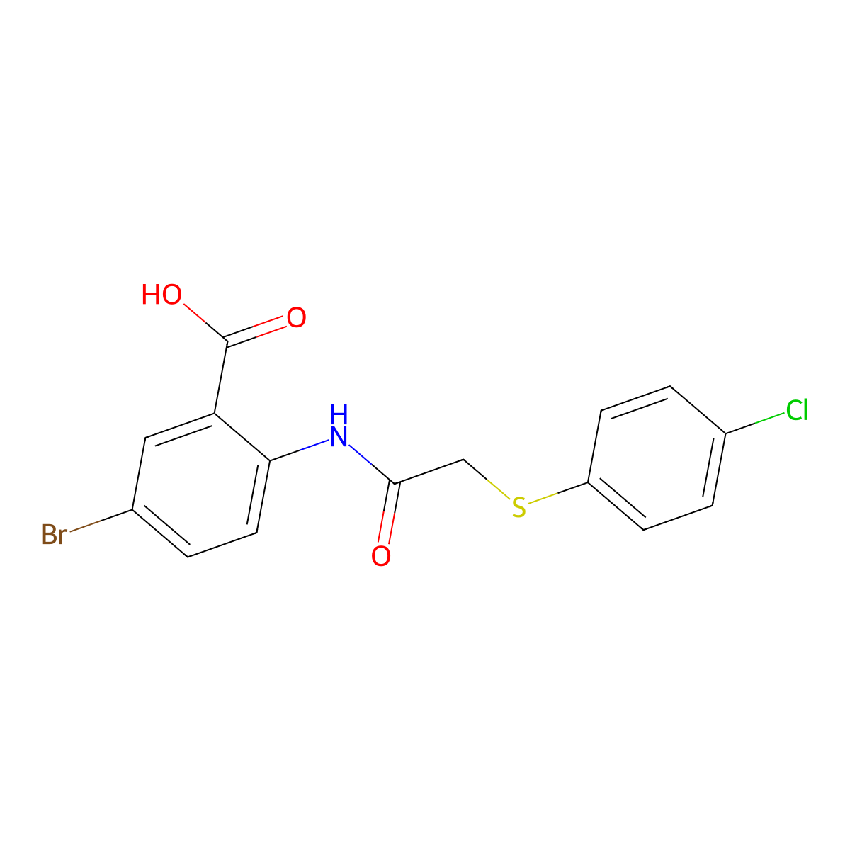 5-Bromo-2-({[(4-chlorophenyl)sulfanyl]acetyl}amino)benzoic acid molecular structure, CAS 364610-30-0